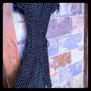 Black and white polka dot wrap dress
